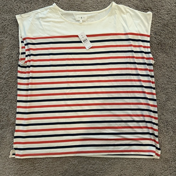 NWT Lou & Grey (Loft) White T Red/Navy Stripes Super Soft! - Picture 2 of 7